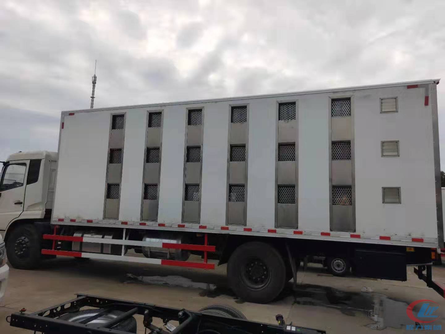 天錦7.4米雛禽運(yùn)豬車側(cè)面圖